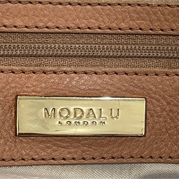 Modalu London Leather Satchel Tote, Warm Rose Tan, Triple Compartment - Picture 5 of 16